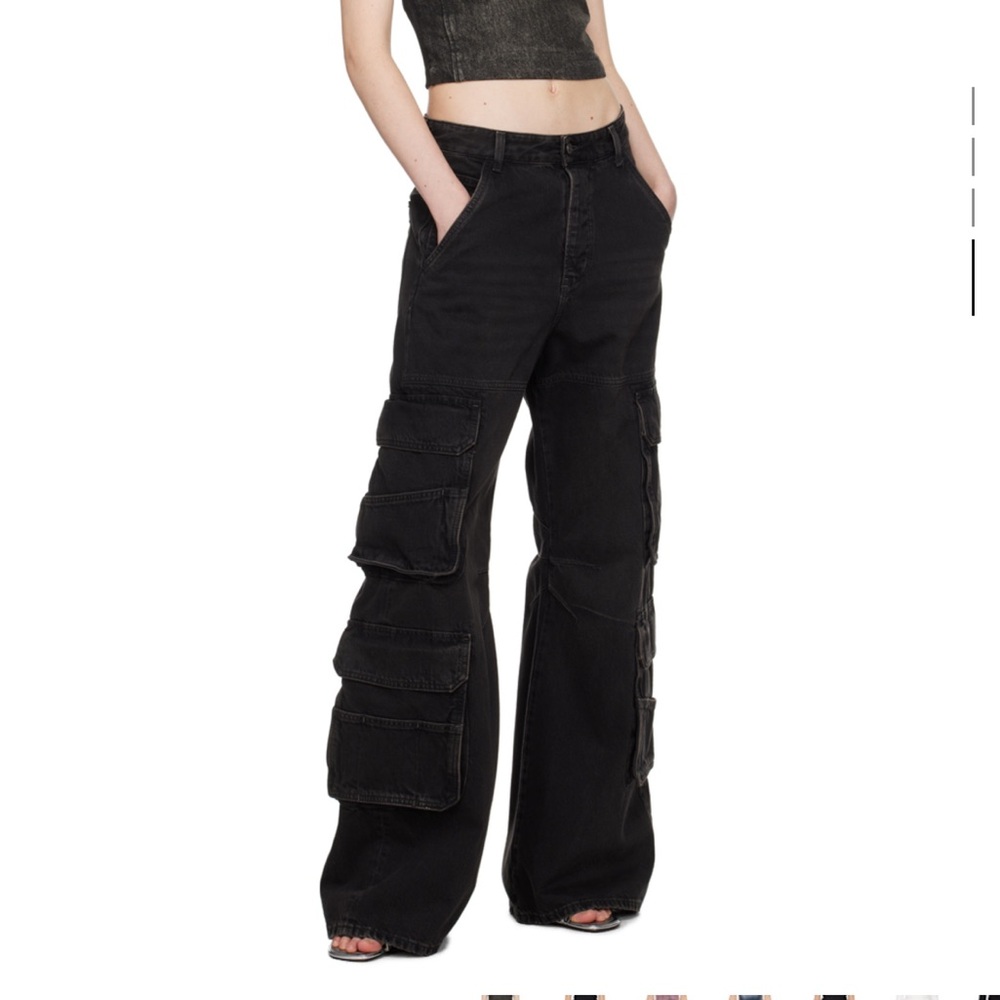 Black Wide-Leg Cargo Flare Jeans